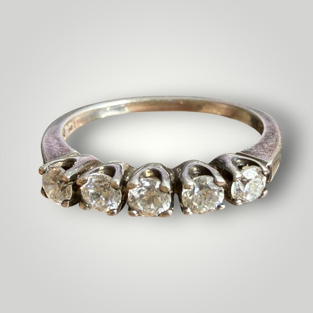 JED 925 Sterling Silver Five Stone Clear CZ Ring Size 6
